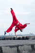 Wushoo man in red practice martial art