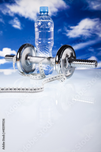 Photo: Bottle water and Fitness, and blue sky Bottle water and Fitness, and blue sky