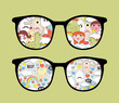 Retro eyeglasses with disorder reflection in it.