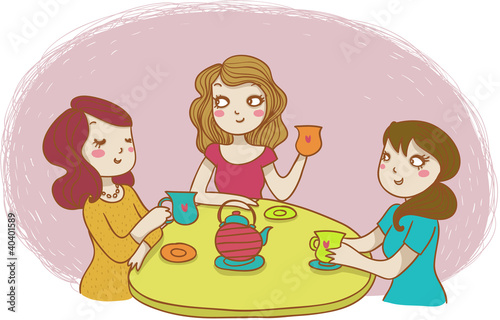Illustration: tre amiche prendono il tè tre amiche prendono il tè
