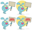 Happy Rabbit Holding Up A Blank Sign. Collection Happy Rabbit Holding Up A Blank Sign. Collection
