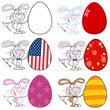 Happy Bunny Painting An Easter Egg Different Colors.Collection Happy Bunny Painting An Easter Egg Different Colors.Collection