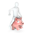 Abstract white man holds rides on piggy bank Abstract white man holds rides on piggy bank