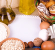 Banner add for recipe with tasty cakes, eggs, oil, eggs, nuts Banner add for recipe with tasty cakes, eggs, oil, eggs, nuts