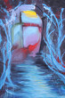 blue, yellow and red abstract brush painting
