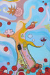 multicolored abstract tree with door and stair