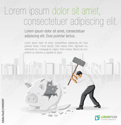 Vector: Business man breaking piggy bank with coins Business man breaking piggy bank with coins
