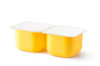 Two plastic containers for dairy products with foil lid