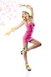 flower fashion girl with pink dress in a ballet position