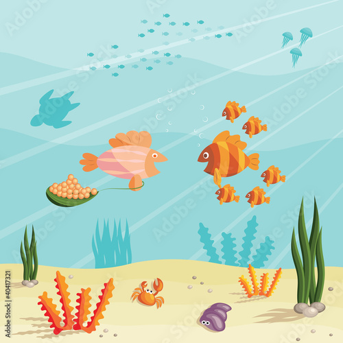 Vector: Life of small fishes Life of small fishes
