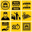 Vector black taxi service icons set.