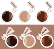 Set of cups of coffee with labels