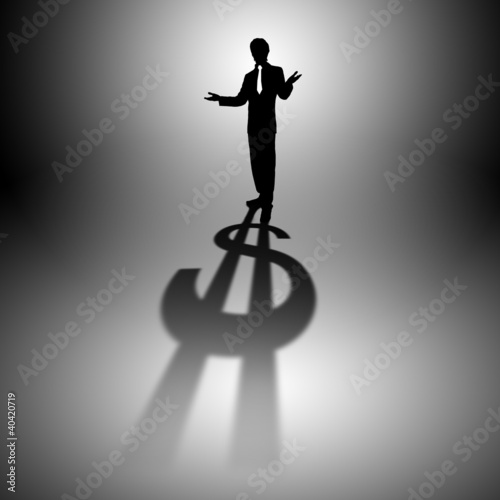 Illustration: Businessman with shadow as a currency symbol Businessman with shadow as a currency symbol