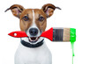 dog as a painter with a brush and color