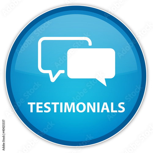 Illustration: "Testimonials" blue button "Testimonials" blue button