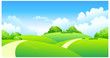 Curved path over green landscape
