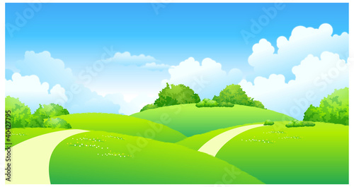 Vector: Curved path over green landscape Curved path over green landscape