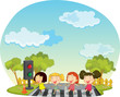 Children crossing the street