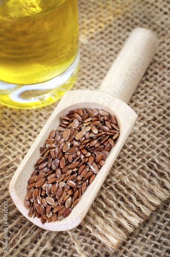 Photo: Linseed oil and flax seeds Linseed oil and flax seeds