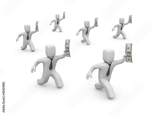 Illustration: 3d businesspeople hurry to spend money 3d businesspeople hurry to spend money