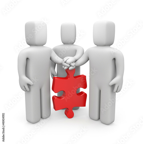 Illustration: 3d people with hands on top of puzzle 3d people with hands on top of puzzle