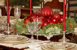 Red Christmas Centerpiece on Formal Dining Table Red Christmas Centerpiece on Formal Dining Table