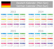 2013-2016 Type-1 German Calendar Mon-Sun on white background