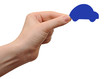 woman hands holding blue car isolated on white background
