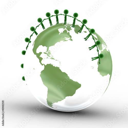 Illustration: Earth globe and conceptual people together Earth globe and conceptual people together