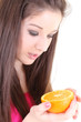 Teenager in pink with half of orange Teenager in pink with half of orange