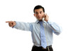 Businessman on telephone pointing Businessman on telephone pointing