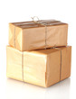 Two parcels wrapped in brown paper tied with twine arranged in Two parcels wrapped in brown paper tied with twine arranged in