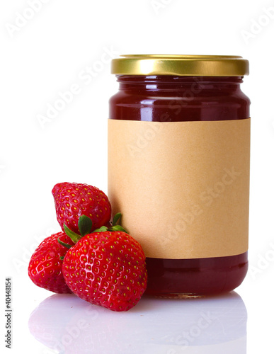 Photo: berry jam and strawberry isolated on white berry jam and strawberry isolated on white
