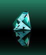 Cyan diamond with reflection. Vector