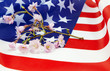 Cherry blossom sprig on American flag Cherry blossom sprig on American flag