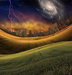 Photo en ligne au meilleur prix City in distance and meadow