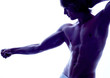 A shirtless muscular man showing his muscles.