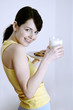 Woman having breakfast.