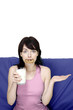 Woman having breakfast.