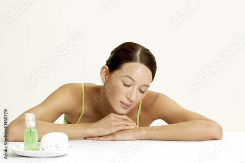 Photo: Woman closing her eyes. Woman closing her eyes.