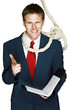 Rope hanging around businessman's neck.