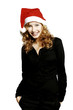 Businesswoman wearing santa hat.