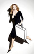 Shocked businesswoman carrying a briefcase.