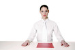 Businesswoman with a document in front of her.