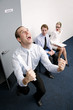 An overjoyed businessman after passing a job interview.