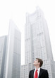 Businessman looking up.