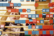Boy and girl playing with a big abacus