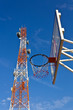 Telecommunications tower located above the old basketball hoop. Telecommunications tower located above the old basketball hoop.