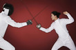 Man and woman dueling