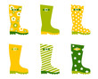 Spring wellington rain boots set isolated on white